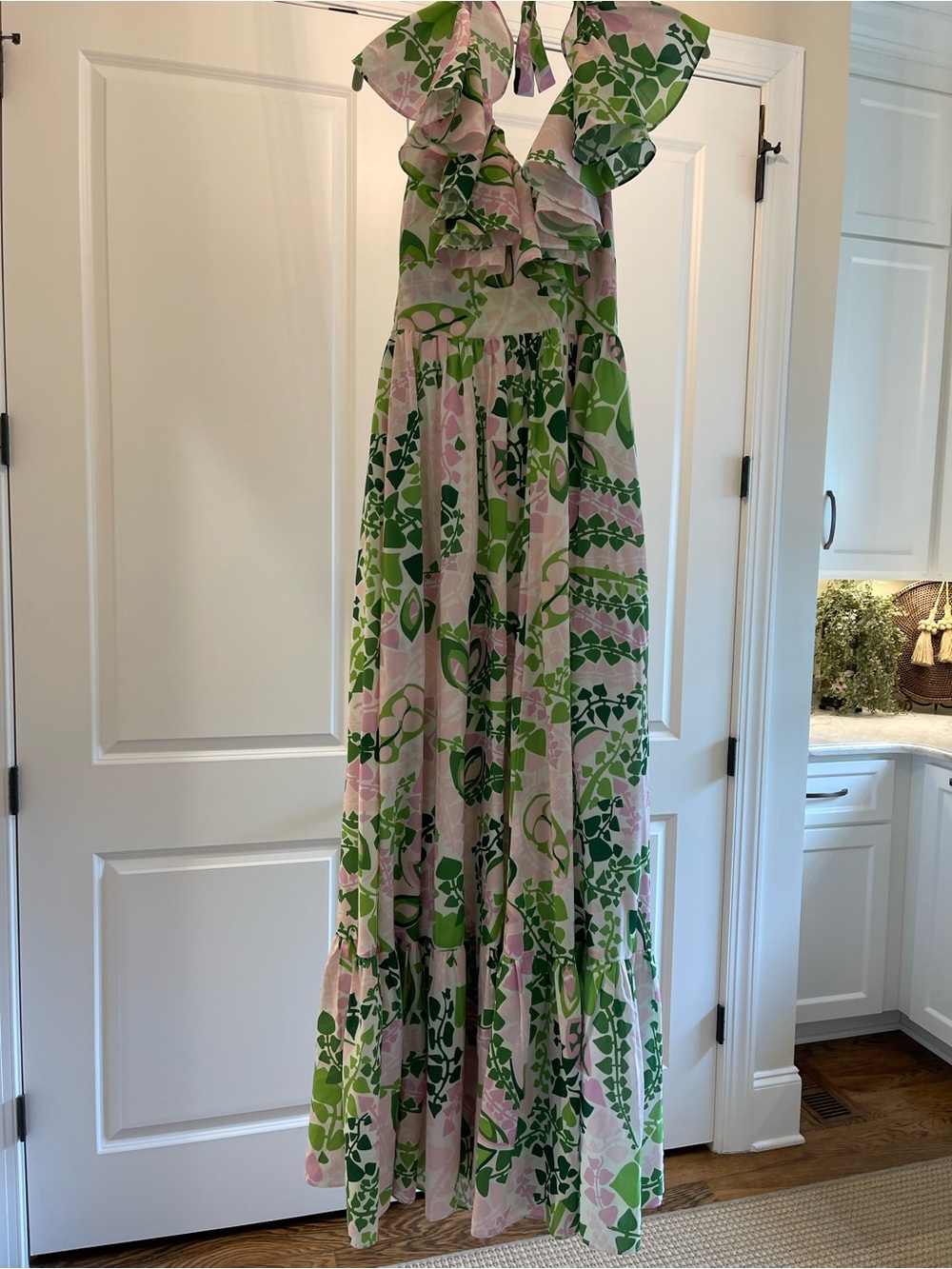 Floral Ruffle Halter Maxi Dress in Pink & Green - Picture 3 of 4